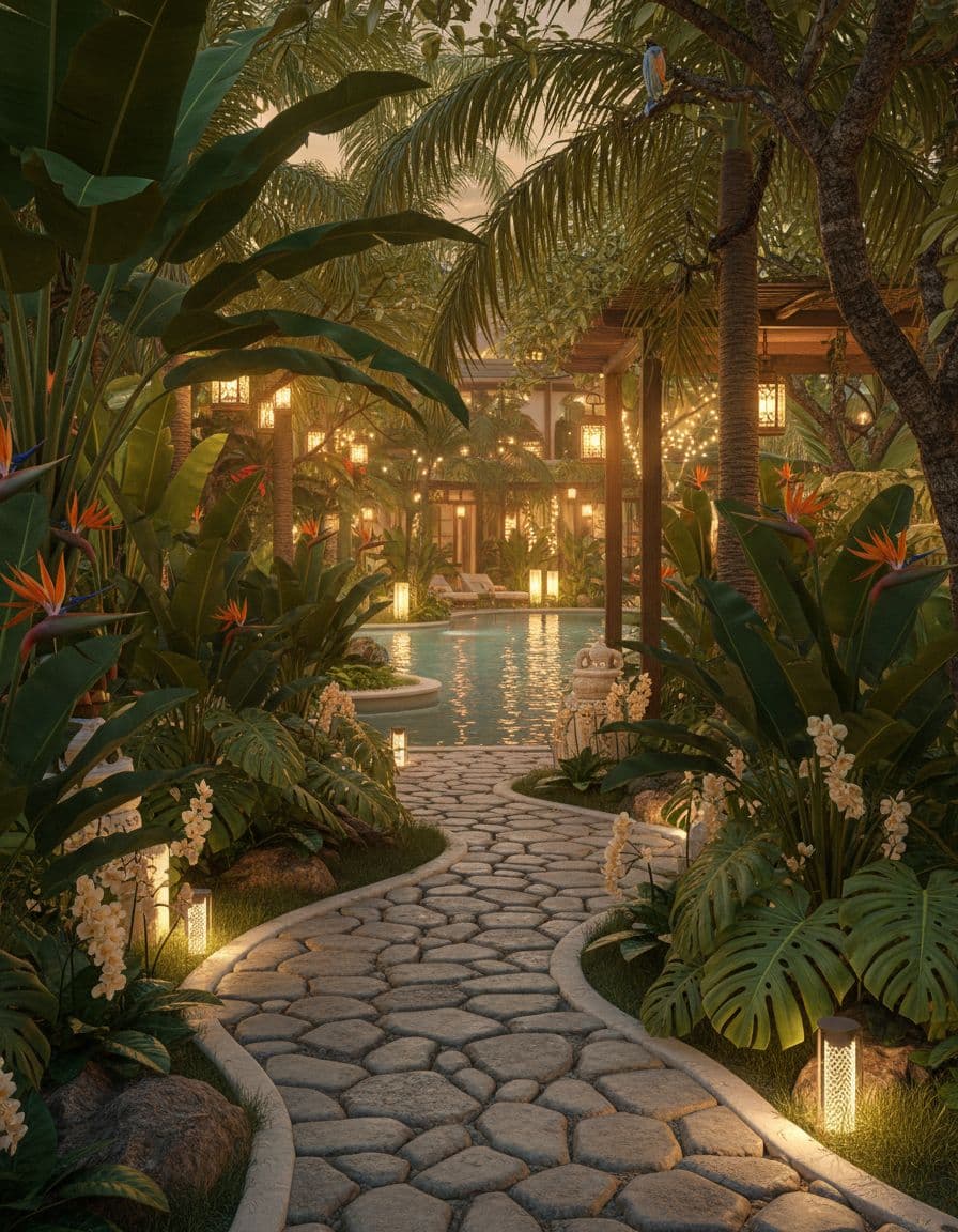Tropical garden design preview generated by FlorAI AI Garden Design
